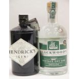 Bottle of Hendricks gin 70cl and a bottle of Blackwood Shetland dry gin 70cl. P&P Group 2 (£18+VAT