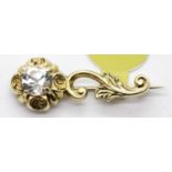 Vintage 9ct yellow gold stone set brooch, L: 25 mm, 2.0g. P&P Group 1 (£14+VAT for the first lot and