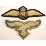 RAF and Luftwaffe type fabric pilots badges. P&P Group 1 (£14+VAT for the first lot and £1+VAT for