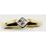 Ladies 9ct gold 1970s fancy four stone diamond ring, size Q, 2.6g. P&P Group 1 (£14+VAT for the