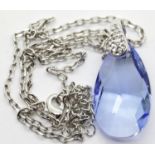 Ladies blue stone pendant with adjustable chain, pendant L: 25 mm. P&P Group 1 (£14+VAT for the