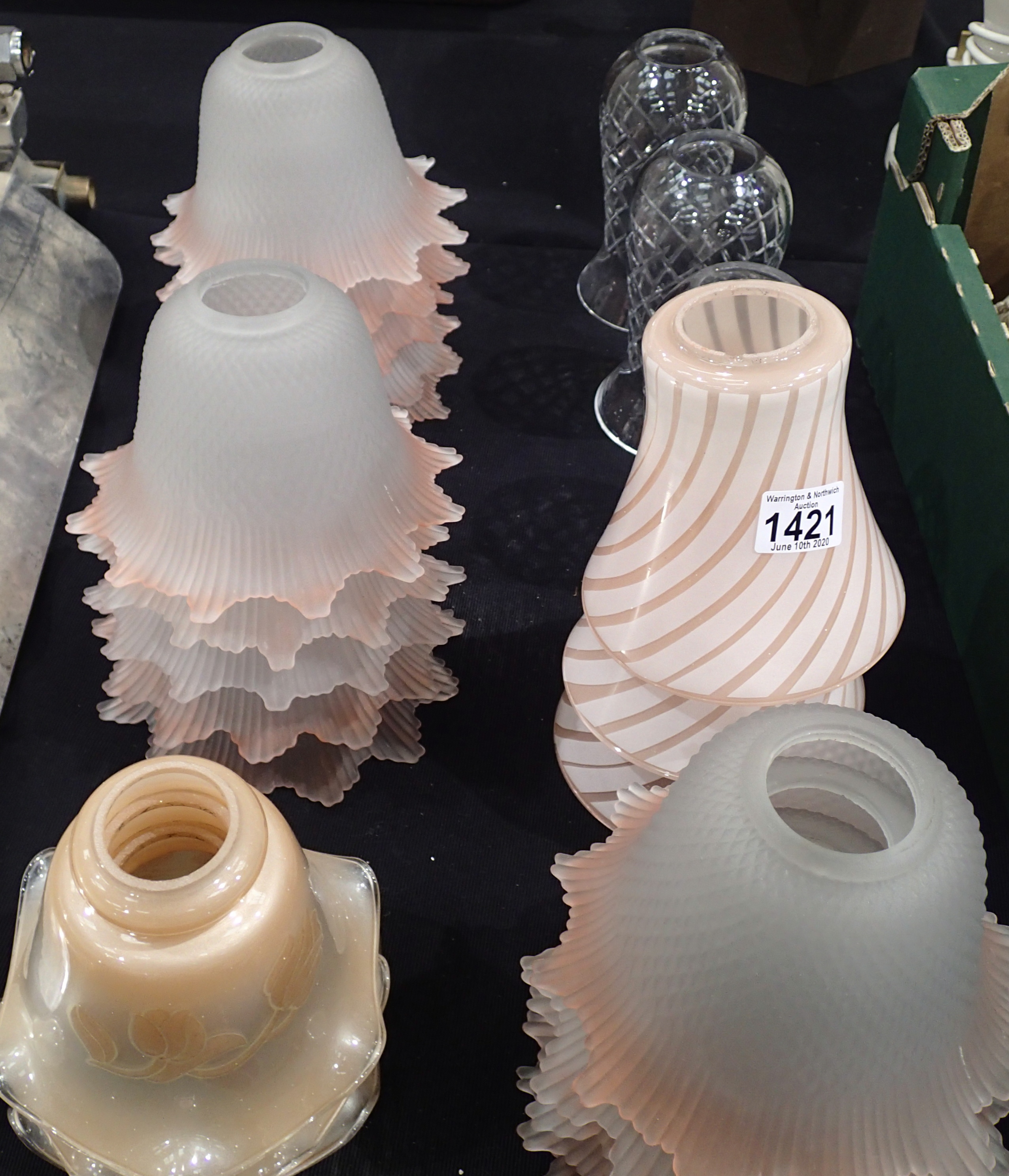 Quantity of glass lamp shades including 15 matching. This lot is not available for in-house P&P,