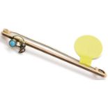 Antique 9ct rose gold turquoise and seed pearl bar brooch, L: 47 mm, 1.6g. P&P Group 1 (£14+VAT