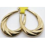 Pair of ladies 9ct yellow gold loop earrings, L: 50 mm, 3.1g. P&P Group 1 (£14+VAT for the first lot