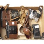 Collection of vintage cameras including bakelite VP twin, Italian CMF Korolkl S and others. P&P