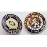 Two enamel Rugby League badges, D: 2.5 cm. P&P Group 1 (£14+VAT for the first lot and £1+VAT for