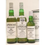 Two and one half bottles of Laphroaig 10 year old scotch whisky 40% vol 2x 70cl 1x 35ml. P&P Group 3