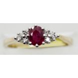 Ladies 9ct gold, ruby and diamond ring, size L, 2.2g. P&P Group 1 (£14+VAT for the first lot and £