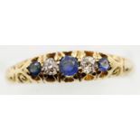 Antique 18ct yellow gold, sapphire and diamond ring, size M, 2.7g. P&P Group 1 (£14+VAT for the
