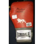 Michael Watson signed red Lonsdale boxing glove with CoA from Real Autographs. P&P Group 2 (£18+