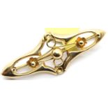 Antique fancy 9ct gold brooch, L: 40 mm, 1.9g. P&P Group 1 (£14+VAT for the first lot and £1+VAT for