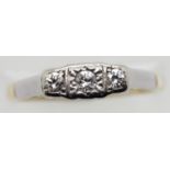 Antique 18ct gold and platinum three stone diamond ring, size Q, 2.0g. P&P Group 1 (£14+VAT for