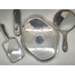 Two hallmarked silver mirrors and a hallmarked silver tray.P&P Group 2 (£18+VAT for the first lot