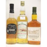 Strathisla highland malt 70cl 43% vol, William Grants Single grain 70cl 40% vol and The Tyrconnell