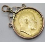 Edward VII 1906 full sovereign, Melbourne Mint, in a 9ct gold loose mount, 9.1g. P&P Group 1 (£14+