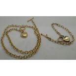 SOLD FOR THE NHS 9ct gold heart necklace and bracelet set with T bar fasteners 6.3g. P&P Group 1 (£