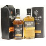 Two bottles of Highland Park 12 year old single malt scotch whisky both in card cartons 70cl. P&P