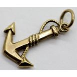 9ct yellow gold anchor charm, L: 20 mm, 0.5g. P&P Group 1 (£14+VAT for the first lot and £1+VAT
