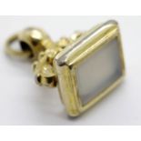 Large gilt metal 19thC fob set with a rectangular panel of agate. P&P Group 1 (£14+VAT for the first