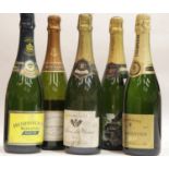 Five bottle mixed Champagne: Heidsieck Monopole Blue Top 75cl, Moutard brut 75cl, Alexis duVivier