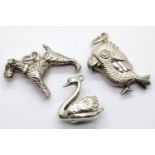 Three 925 solid silver 1970s animal charms, 10g in total. P&P Group 1 (£14+VAT for the first lot and