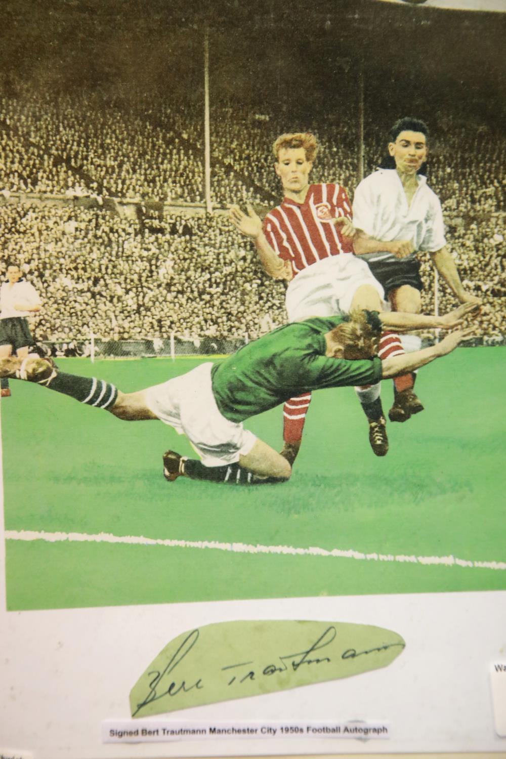 Bert Trautmann signature c1950's appended to a print, overall 28 x 35 cm, with no CoA. P&P Group