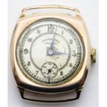 1950s 9ct yellow gold gents Ingersoll Legion wristwatch head, W: 27 mm. P&P Group 1 (£14+VAT for the