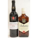 Bottle of Ballantines Scotch Whisky and a bottle of Taylors 2014 vintage port. P&P Group 2 (£18+