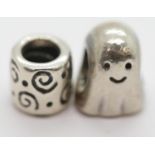 Two Pandora charms stamped A.L.E. P&P Group 1 (£14+VAT for the first lot and £1+VAT for subsequent