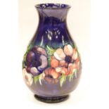 Moorcroft bulbous signed globular vase in the Blue Anemone pattern, H: 33 cm. P&P Group 3 (£25+VAT