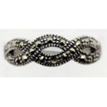 Ladies 925 silver fancy marcasite ring, size M. P&P Group 1 (£14+VAT for the first lot and £1+VAT