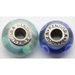 Two genuine Pandora Murano glass bead charms. P&P Group 1 (£14+VAT for the first lot and £1+VAT