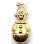 9ct yellow gold 1970s clown charm, L: 30 mm, 1.5g. P&P Group 1 (£14+VAT for the first lot and £1+VAT