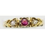 Antique 18ct gold, ruby and diamond ring, size N, 2.7g. P&P Group 1 (£14+VAT for the first lot