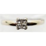 Ladies 18ct white gold four stone diamond ring, size L, 2.4g. P&P Group 1 (£14+VAT for the first lot