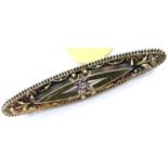 Antique ornate diamond set 15ct gold brooch, L: 40 mm, 2.9g. P&P Group 1 (£14+VAT for the first