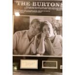 Elizabeth Taylor and Richard Burton signatures in a large framed montage, 62 x 69 cm, with online