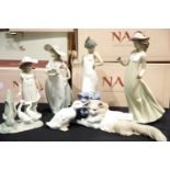 Seven pieces of Nao including cat, geese and figures. Various sizes with original boxes. P&P Group 2