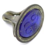 Medieval Bronze seal with glass intaglio letter A seal. P&P Group 1 (£14+VAT for the first lot