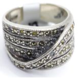 Vintage ornate marcasite ring, size N. P&P Group 1 (£14+VAT for the first lot and £1+VAT for