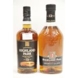 Two bottles of Highland Park single malt Orkney islands scotch whisky 1ltr 70cl both 40% vol. P&P