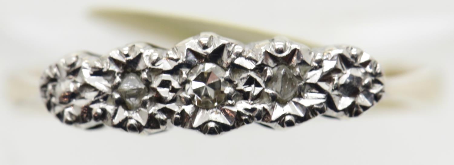 Antique 18ct gold and platinum five stone diamond ring, size M, 2.0g. P&P Group 1 (£14+VAT for the