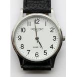 Constant stainless steel quartz wristwatch on a leather strap. P&P Group 1 (£14+VAT for the first