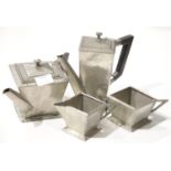 Argent pewter Art Deco four piece tea set. P&P Group 2 (£18+VAT for the first lot and £2+VAT for