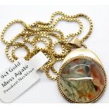 9ct gold moss agate pendant on a 45 cm 9ct gold chain, 7.5g. P&P group 1 (£14 for the first lot