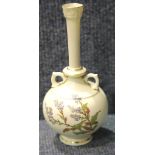 Small Royal Worcester two handled floral vase in the Blush Ivory pattern, H: 18 cm. P&P Group 1 (£