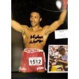 Michael Watson signed photograph, 25 x 20 cm, with CoA from Worldwide Signings, glass broken. P&P