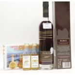 Bottle of Rubis chocolate wine souvenir three miniature Curacao and two miniature whiskys. P&P Group