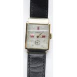 14ct gold Chalet wristwatch set with semi precious stones on a leather strap P&P Group 1 (£14+VAT