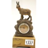 Antique Swiss musical clock with carved wood mountain goat, H :20 cm. P&P Group 2 (£18+VAT for the